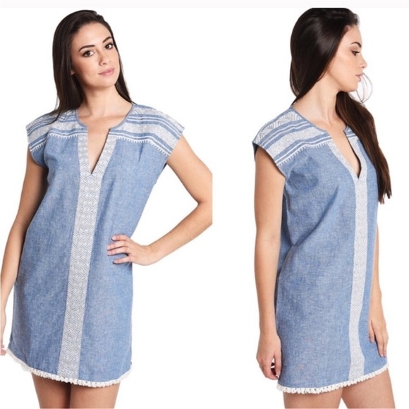 Soft Joie Size XS Blue Natali Chambray Shift Dress Blue Tassel Mini - Picture 1 of 5